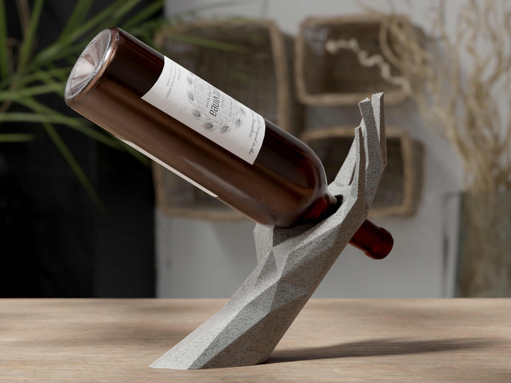 POLY HAND – Weinflaschen-Halter (Low-Poly, Stein-Optik, 3D-Druck)