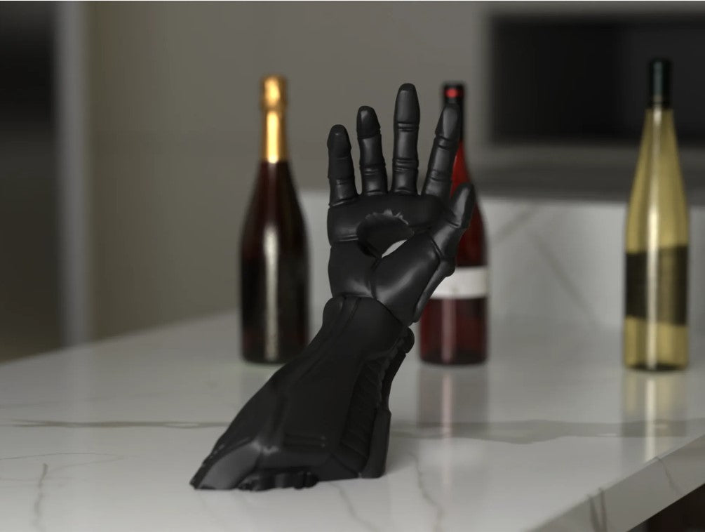CYBER HAND – Weinflaschen-Halter (3D-Druck, futuristische Roboterhand)