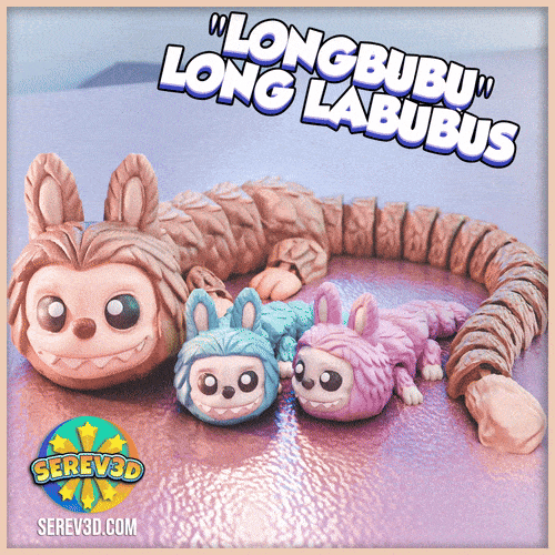 Set „LongBubu / Long LaBubus” – 3 Stk. (1 Groß + 2 Mini) – 3D-Druck, bewegliche Segmente
