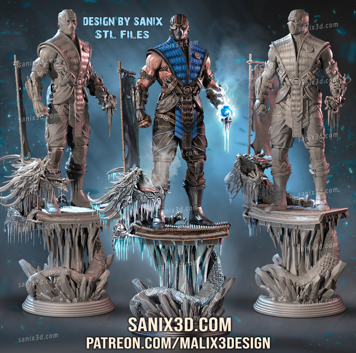 Sub Zero Mortal Kombat Figur Fan Art-3D Druck- Maßstab 1:6