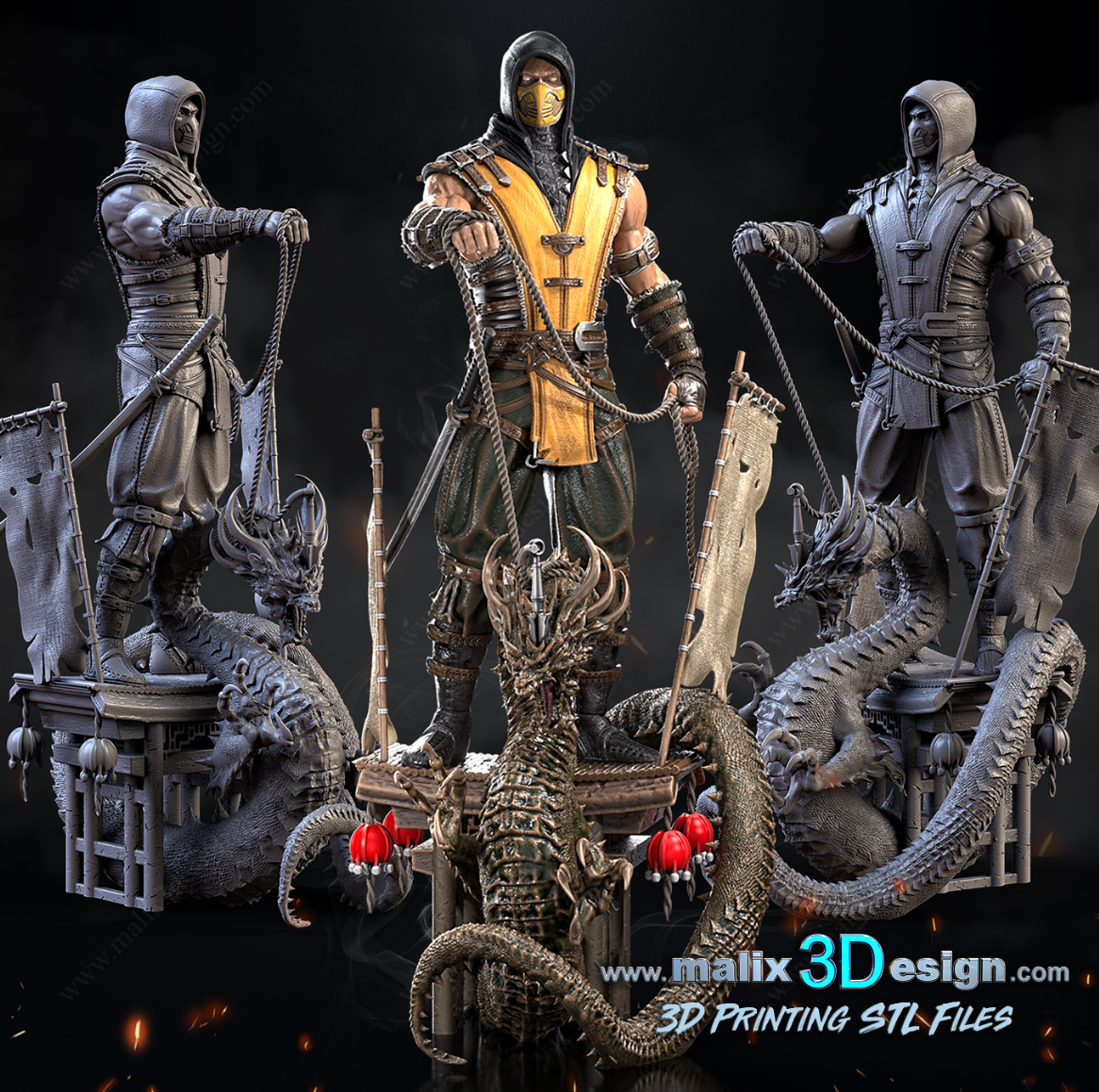 Scorpion Mortal Kombat Figur Fan Art-3D Druck- Maßstab 1:6