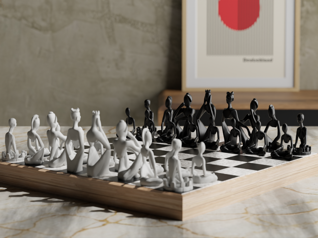 YOGA CHESS – Komplettset mit 3D-gedrucktem Schachbrett (ohne Holzplatte)
